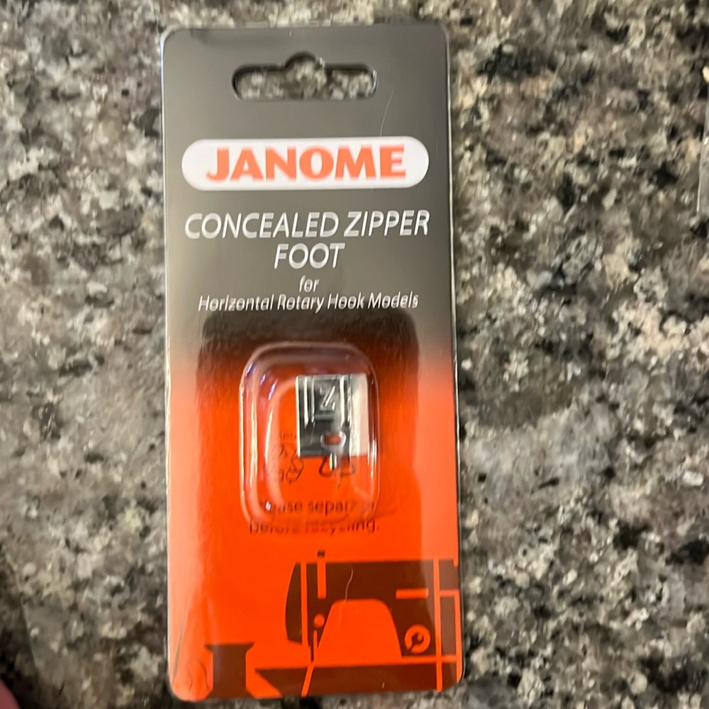 Janome Concealed Zipper Foot for Horizontal Rotary Hook Models Part# 200-333-001